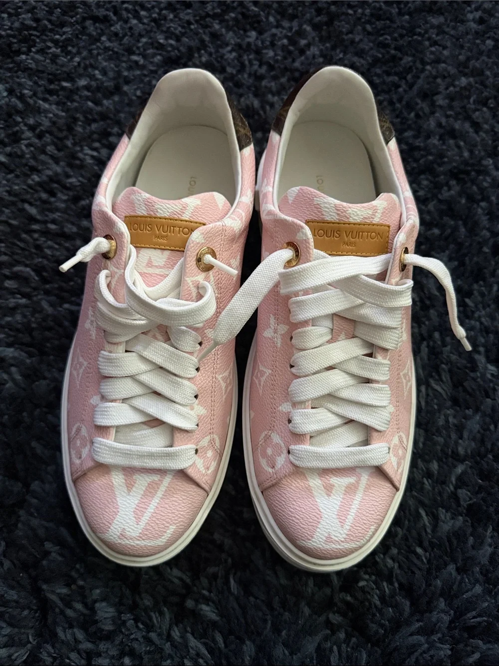 Louis Vuitton Pink Monogram Time Out Leather Low-Top Sneakers AUTHENTIC EUC